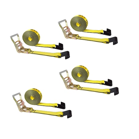 Tie 4 Safe 2" x 30' Ratchet Tie Downs w/ Flat Hooks, WLL, 3,333 lbs., PK4 RT04C-530-M11N-Y-4